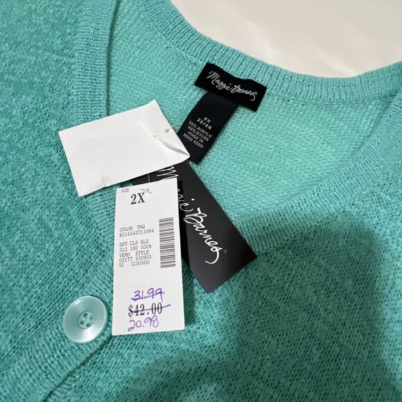 NWT Maggie Barnes Cardigan Duster Sweater Top Plus Size 2X 22/24 Sea Green Aqua - Picture 11 of 15